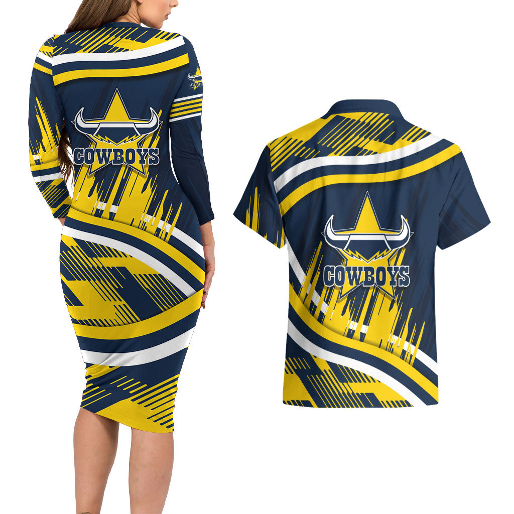 Cowboys Rugby Mascot Couples Matching Long Sleeve Bodycon Dress and Hawaiian Shirt Fierce Athlete Graphic in Sports Style