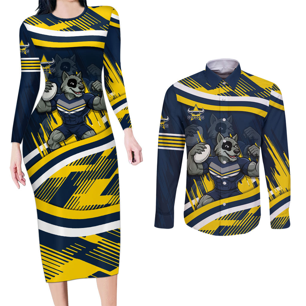 Cowboys Rugby Mascot Couples Matching Long Sleeve Bodycon Dress and Long Sleeve Button Shirt Fierce Athlete Graphic in Sports Style