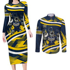 Cowboys Rugby Mascot Couples Matching Long Sleeve Bodycon Dress and Long Sleeve Button Shirt Fierce Athlete Graphic in Sports Style