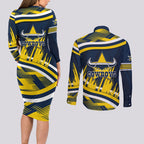 Cowboys Rugby Mascot Couples Matching Long Sleeve Bodycon Dress and Long Sleeve Button Shirt Fierce Athlete Graphic in Sports Style
