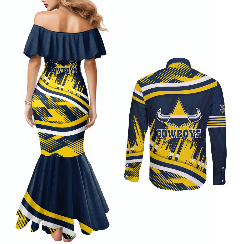 Cowboys Rugby Mascot Couples Matching Mermaid Dress and Long Sleeve Button Shirt Fierce Athlete Graphic in Sports Style