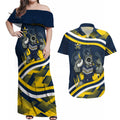 Cowboys Rugby Mascot Couples Matching Off Shoulder Maxi Dress and Hawaiian Shirt Fierce Athlete Graphic in Sports Style