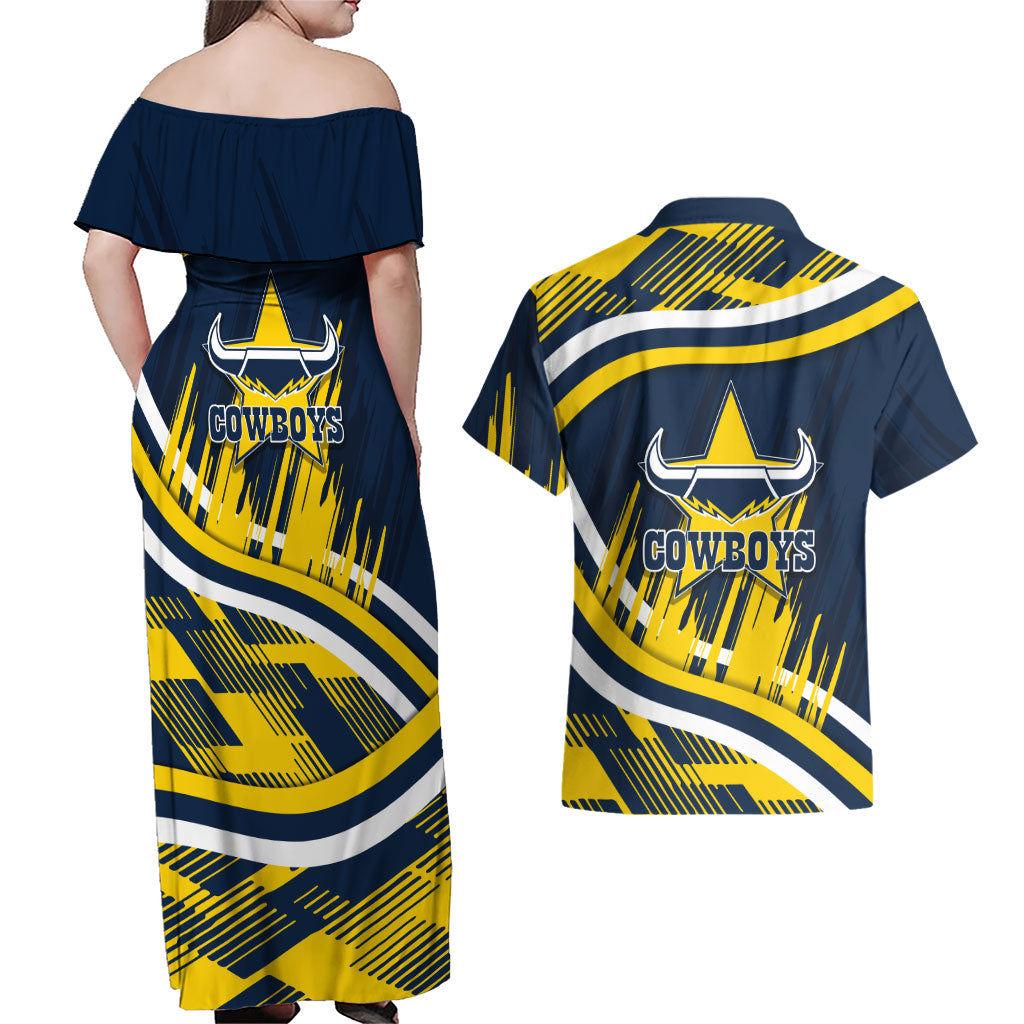 Cowboys Rugby Mascot Couples Matching Off Shoulder Maxi Dress and Hawaiian Shirt Fierce Athlete Graphic in Sports Style