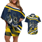 Cowboys Rugby Mascot Couples Matching Off Shoulder Short Dress and Hawaiian Shirt Fierce Athlete Graphic in Sports Style