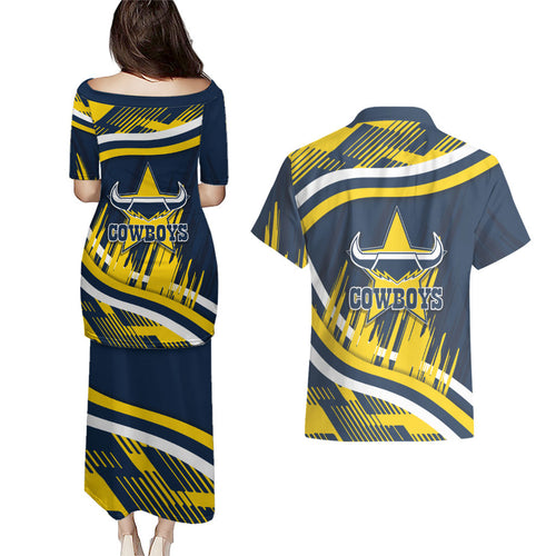 Cowboys Rugby Mascot Couples Matching Puletasi and Hawaiian Shirt Fierce Athlete Graphic in Sports Style