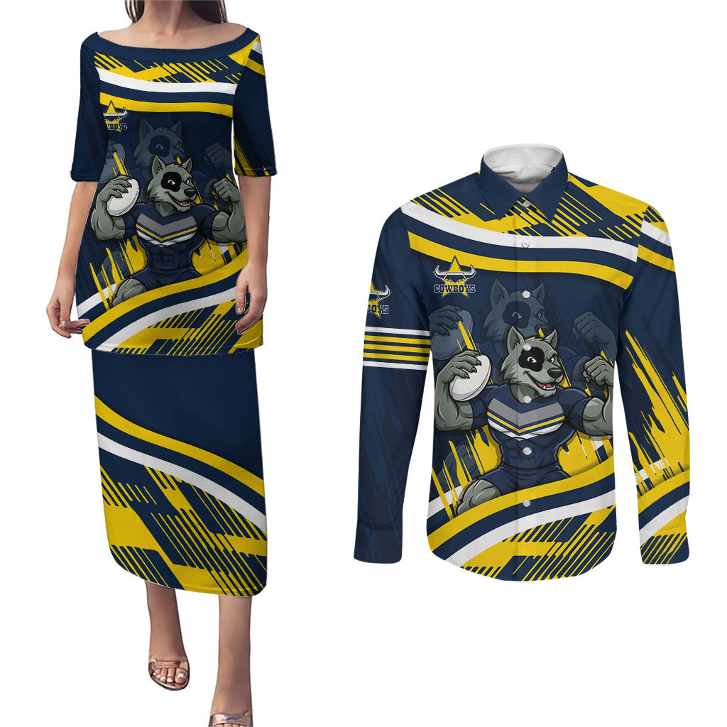 Cowboys Rugby Mascot Couples Matching Puletasi and Long Sleeve Button Shirt Fierce Athlete Graphic in Sports Style