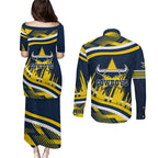 Cowboys Rugby Mascot Couples Matching Puletasi and Long Sleeve Button Shirt Fierce Athlete Graphic in Sports Style
