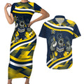 Cowboys Rugby Mascot Couples Matching Short Sleeve Bodycon Dress and Hawaiian Shirt Fierce Athlete Graphic in Sports Style