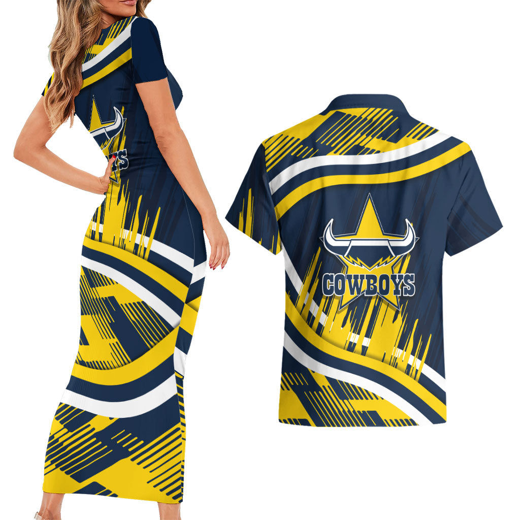 Cowboys Rugby Mascot Couples Matching Short Sleeve Bodycon Dress and Hawaiian Shirt Fierce Athlete Graphic in Sports Style