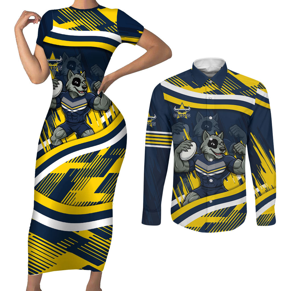Cowboys Rugby Mascot Couples Matching Short Sleeve Bodycon Dress and Long Sleeve Button Shirt Fierce Athlete Graphic in Sports Style
