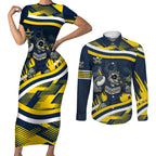 Cowboys Rugby Mascot Couples Matching Short Sleeve Bodycon Dress and Long Sleeve Button Shirt Fierce Athlete Graphic in Sports Style