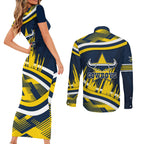 Cowboys Rugby Mascot Couples Matching Short Sleeve Bodycon Dress and Long Sleeve Button Shirt Fierce Athlete Graphic in Sports Style