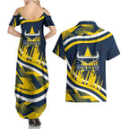 Cowboys Rugby Mascot Couples Matching Summer Maxi Dress and Hawaiian Shirt Fierce Athlete Graphic in Sports Style