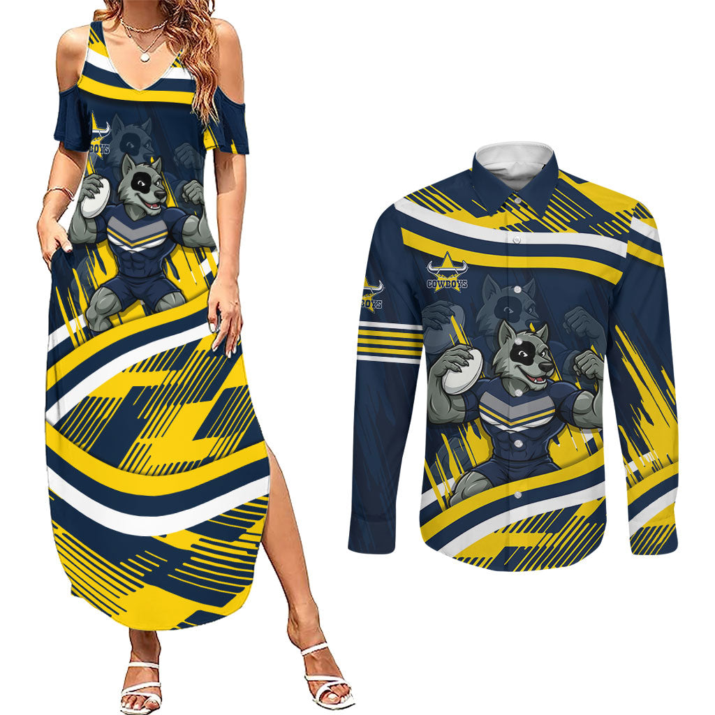 Cowboys Rugby Mascot Couples Matching Summer Maxi Dress and Long Sleeve Button Shirt Fierce Athlete Graphic in Sports Style