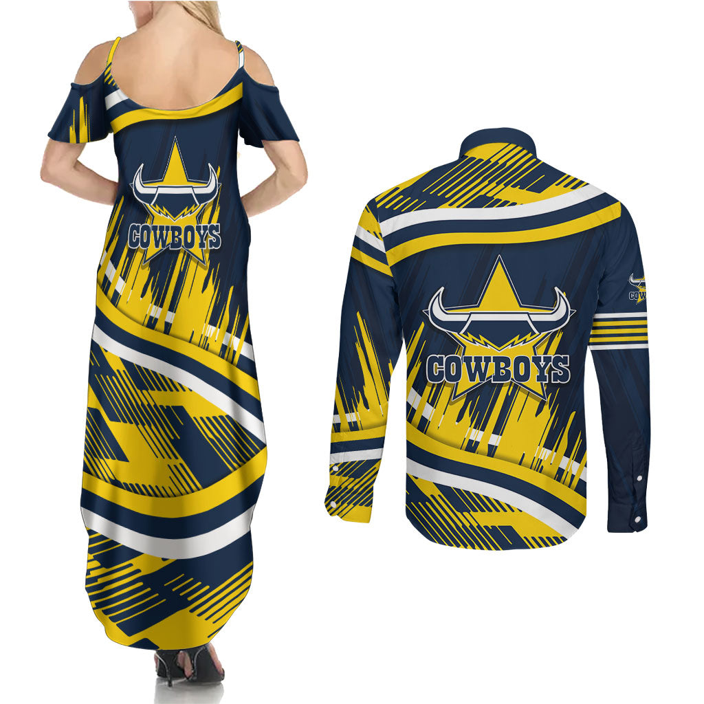 Cowboys Rugby Mascot Couples Matching Summer Maxi Dress and Long Sleeve Button Shirt Fierce Athlete Graphic in Sports Style