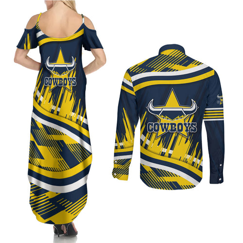 Cowboys Rugby Mascot Couples Matching Summer Maxi Dress and Long Sleeve Button Shirt Fierce Athlete Graphic in Sports Style