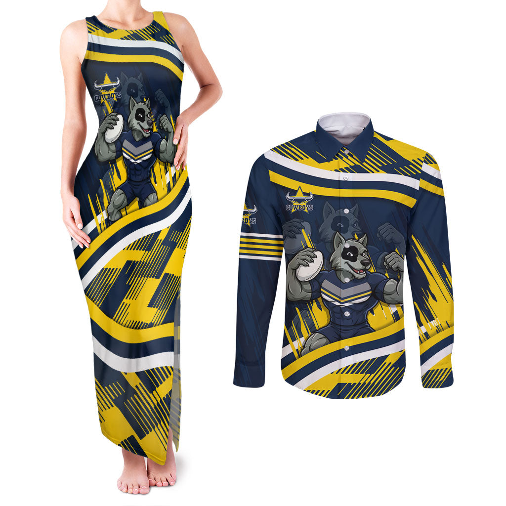 Cowboys Rugby Mascot Couples Matching Tank Maxi Dress and Long Sleeve Button Shirt Fierce Athlete Graphic in Sports Style