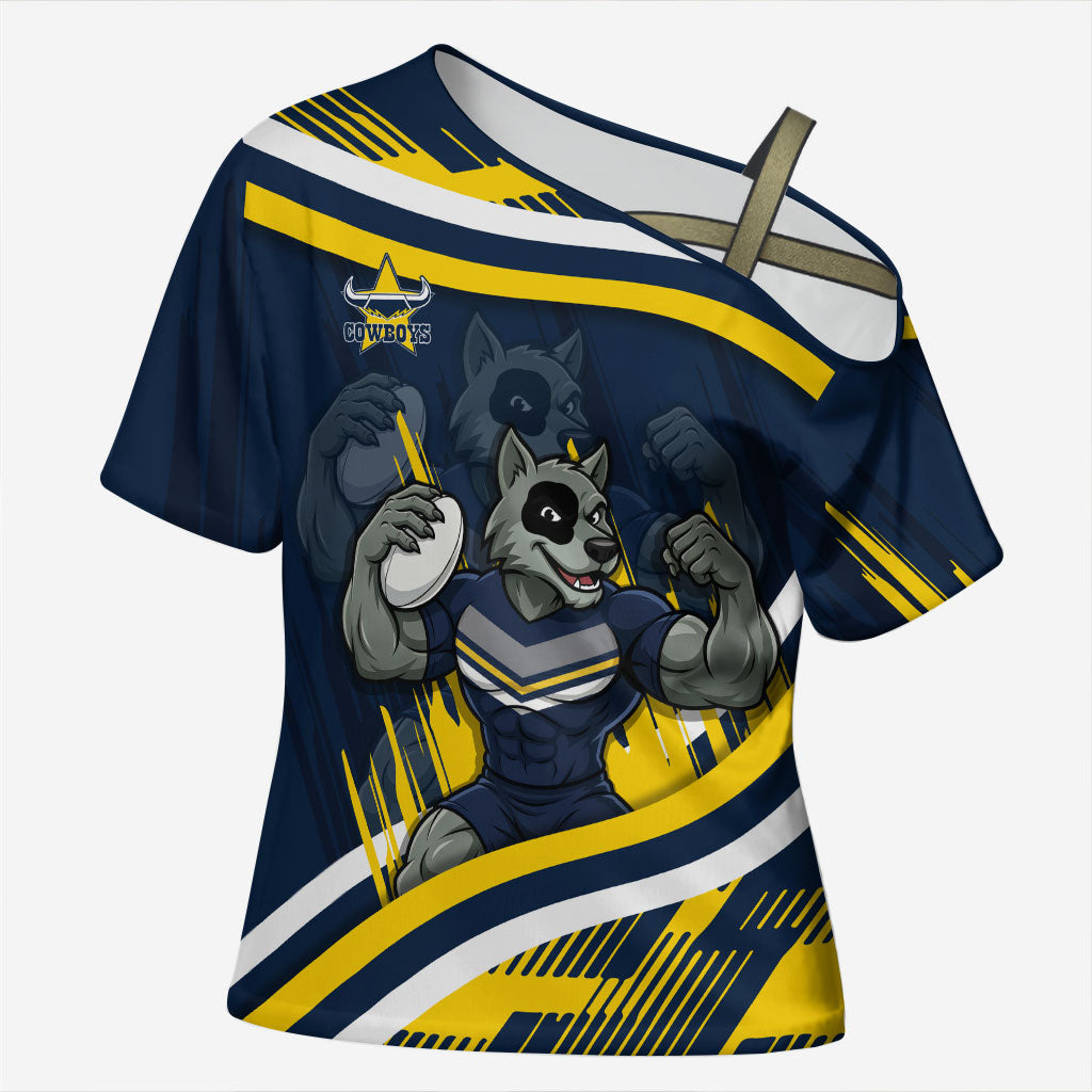 Cowboys Rugby Mascot Cross Shoulder Shirt Fierce Athlete Graphic in Sports Style