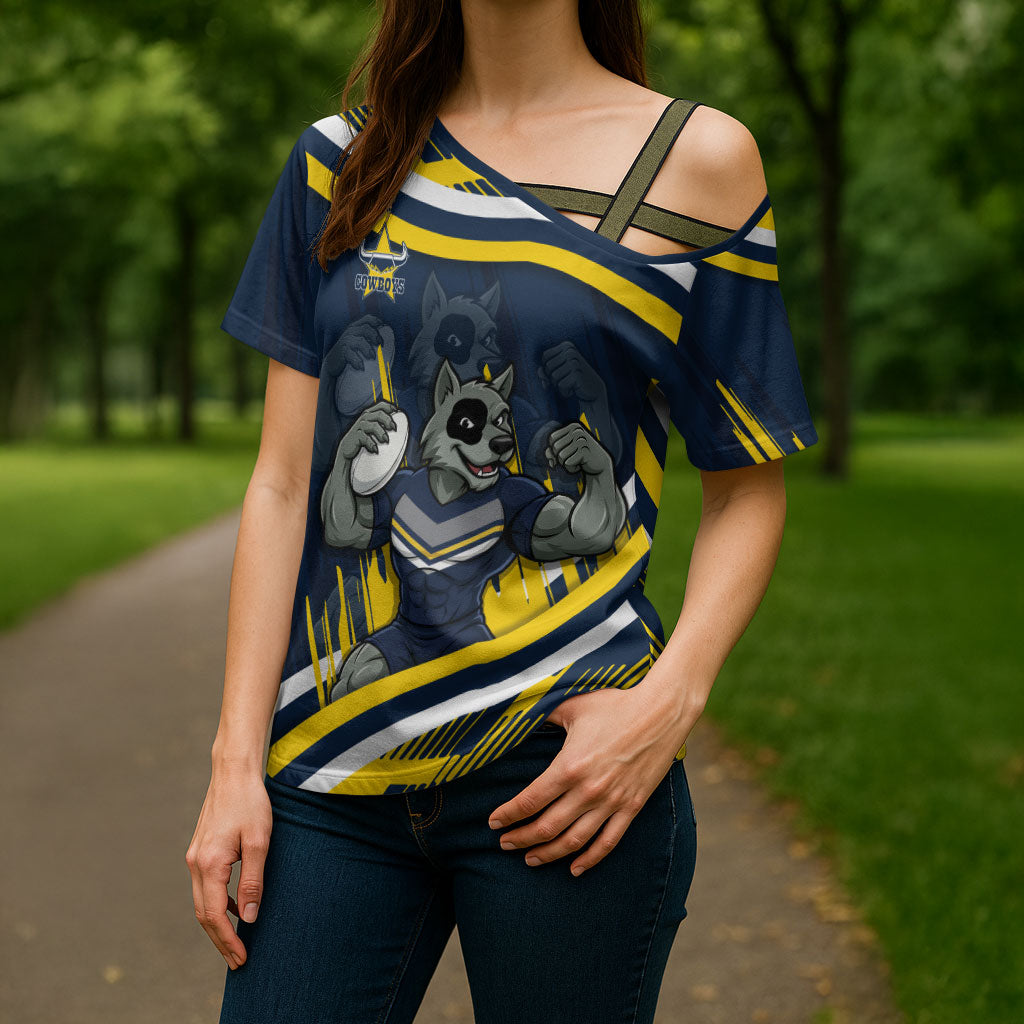 Cowboys Rugby Mascot Cross Shoulder Shirt Fierce Athlete Graphic in Sports Style