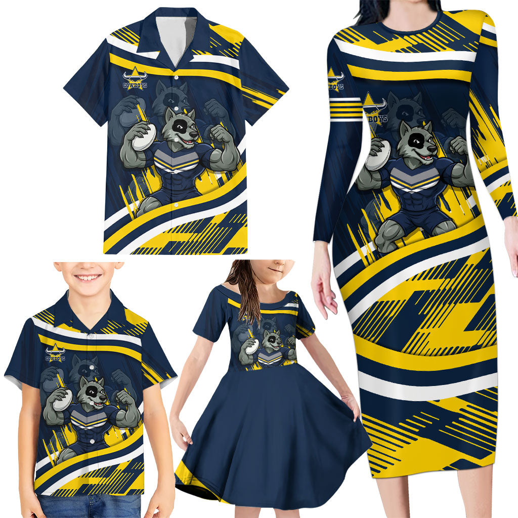 Cowboys Rugby Mascot Family Matching Long Sleeve Bodycon Dress and Hawaiian Shirt Fierce Athlete Graphic in Sports Style
