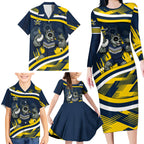 Cowboys Rugby Mascot Family Matching Long Sleeve Bodycon Dress and Hawaiian Shirt Fierce Athlete Graphic in Sports Style