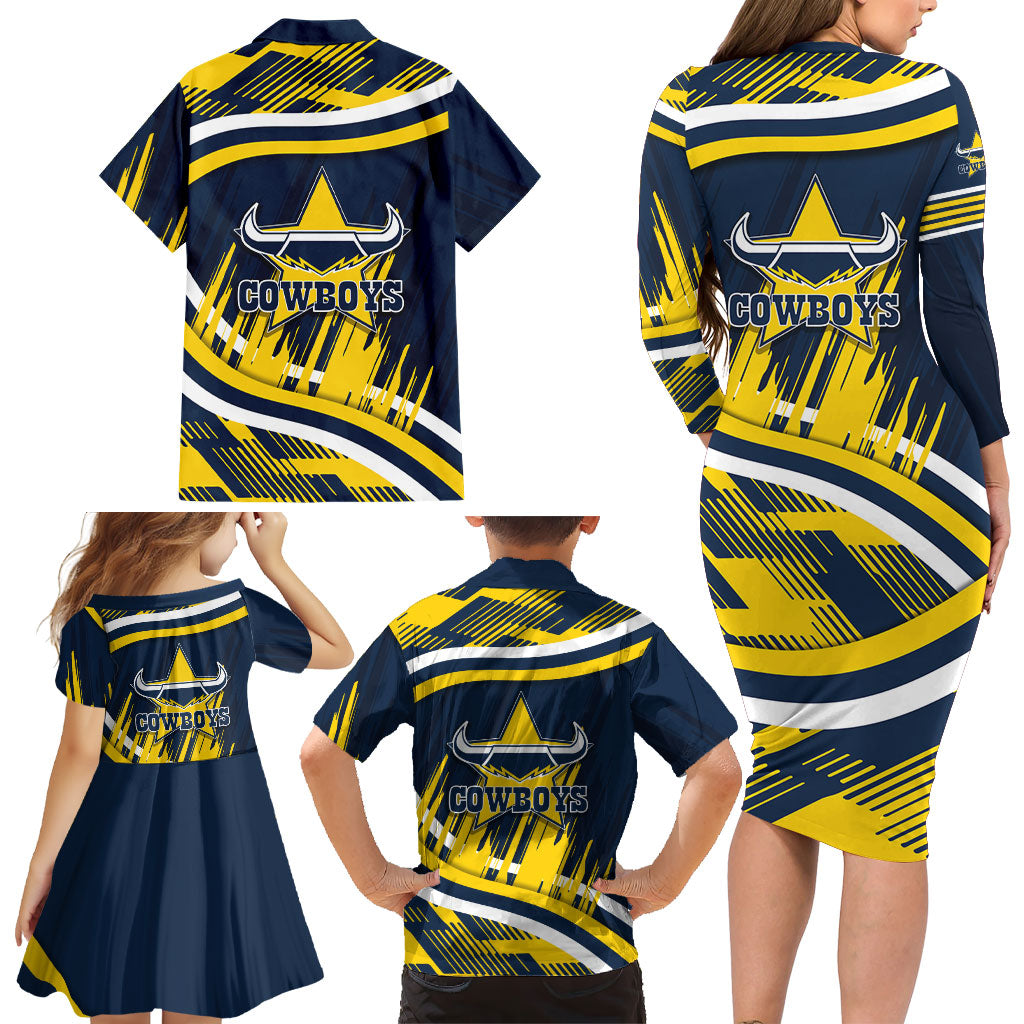 Cowboys Rugby Mascot Family Matching Long Sleeve Bodycon Dress and Hawaiian Shirt Fierce Athlete Graphic in Sports Style
