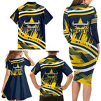Cowboys Rugby Mascot Family Matching Long Sleeve Bodycon Dress and Hawaiian Shirt Fierce Athlete Graphic in Sports Style