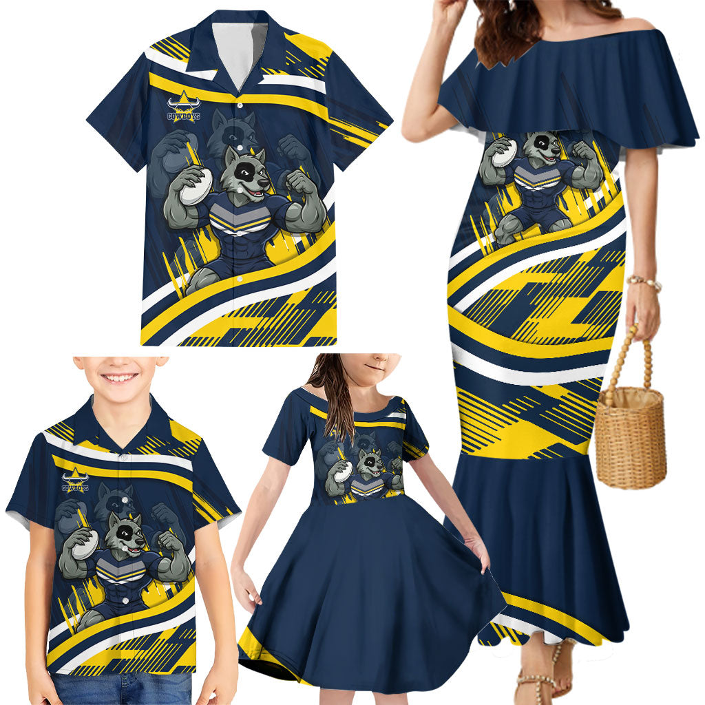 Cowboys Rugby Mascot Family Matching Mermaid Dress and Hawaiian Shirt Fierce Athlete Graphic in Sports Style