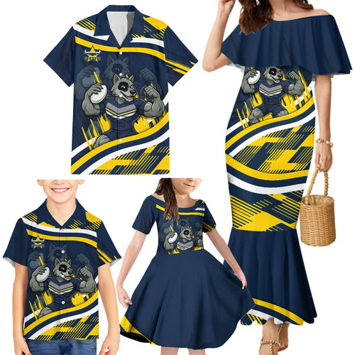 Cowboys Rugby Mascot Family Matching Mermaid Dress and Hawaiian Shirt Fierce Athlete Graphic in Sports Style