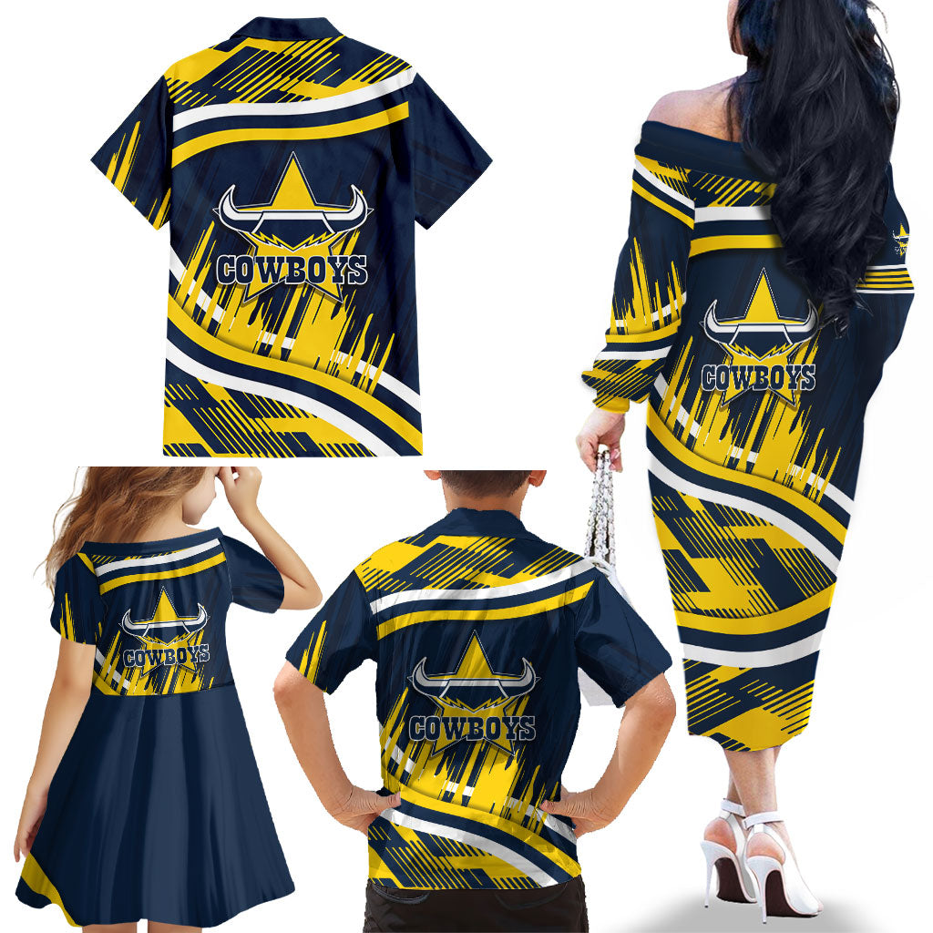 Cowboys Rugby Mascot Family Matching Off The Shoulder Long Sleeve Dress and Hawaiian Shirt Fierce Athlete Graphic in Sports Style
