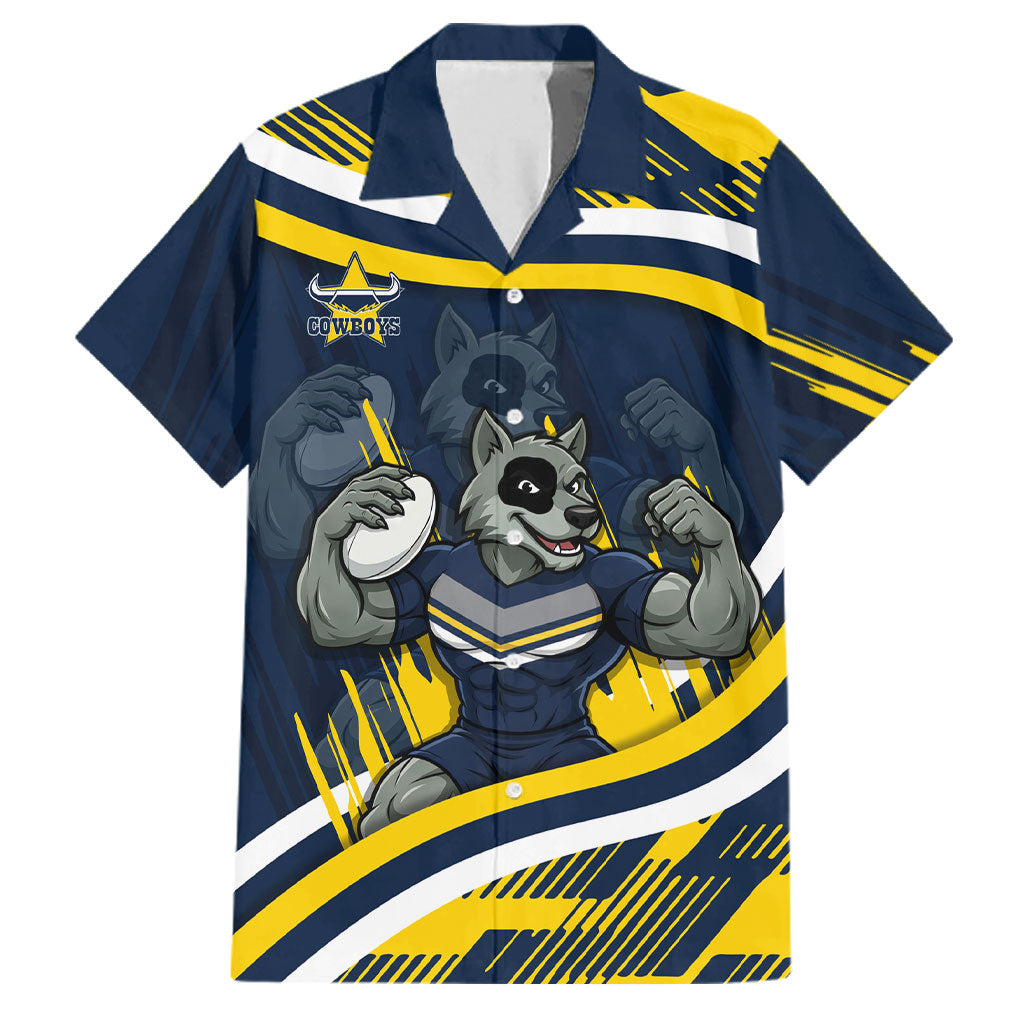Cowboys Rugby Mascot Family Matching Off The Shoulder Long Sleeve Dress and Hawaiian Shirt Fierce Athlete Graphic in Sports Style