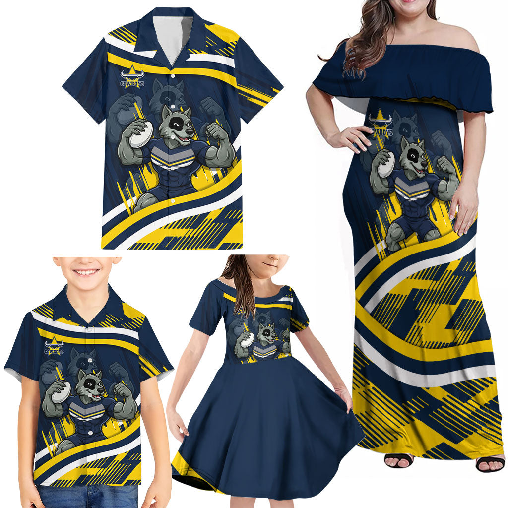 Cowboys Rugby Mascot Family Matching Off Shoulder Maxi Dress and Hawaiian Shirt Fierce Athlete Graphic in Sports Style