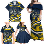 Cowboys Rugby Mascot Family Matching Off Shoulder Maxi Dress and Hawaiian Shirt Fierce Athlete Graphic in Sports Style