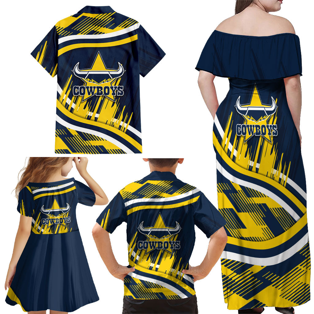 Cowboys Rugby Mascot Family Matching Off Shoulder Maxi Dress and Hawaiian Shirt Fierce Athlete Graphic in Sports Style