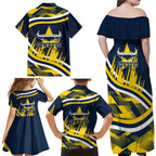 Cowboys Rugby Mascot Family Matching Off Shoulder Maxi Dress and Hawaiian Shirt Fierce Athlete Graphic in Sports Style