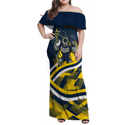 Cowboys Rugby Mascot Family Matching Off Shoulder Maxi Dress and Hawaiian Shirt Fierce Athlete Graphic in Sports Style