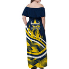 Cowboys Rugby Mascot Family Matching Off Shoulder Maxi Dress and Hawaiian Shirt Fierce Athlete Graphic in Sports Style