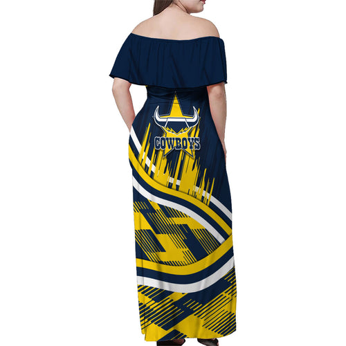 Cowboys Rugby Mascot Family Matching Off Shoulder Maxi Dress and Hawaiian Shirt Fierce Athlete Graphic in Sports Style