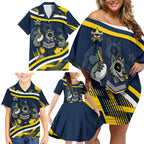 Cowboys Rugby Mascot Family Matching Off Shoulder Short Dress and Hawaiian Shirt Fierce Athlete Graphic in Sports Style