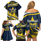 Cowboys Rugby Mascot Family Matching Off Shoulder Short Dress and Hawaiian Shirt Fierce Athlete Graphic in Sports Style