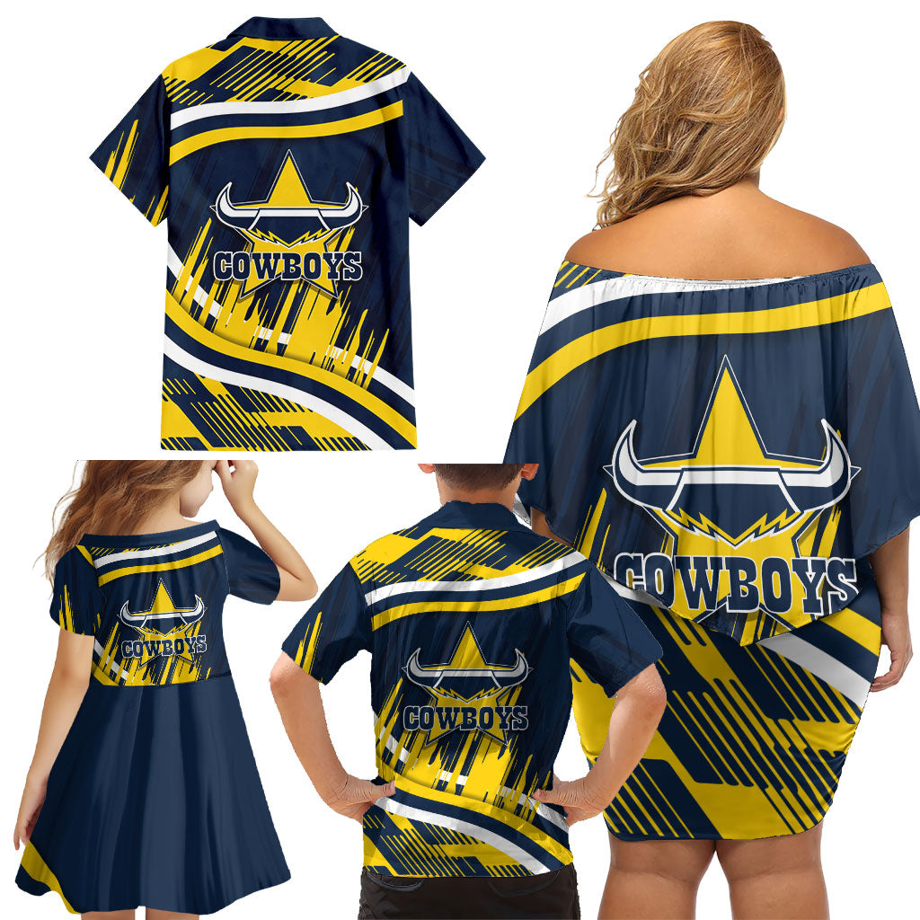 Cowboys Rugby Mascot Family Matching Off Shoulder Short Dress and Hawaiian Shirt Fierce Athlete Graphic in Sports Style