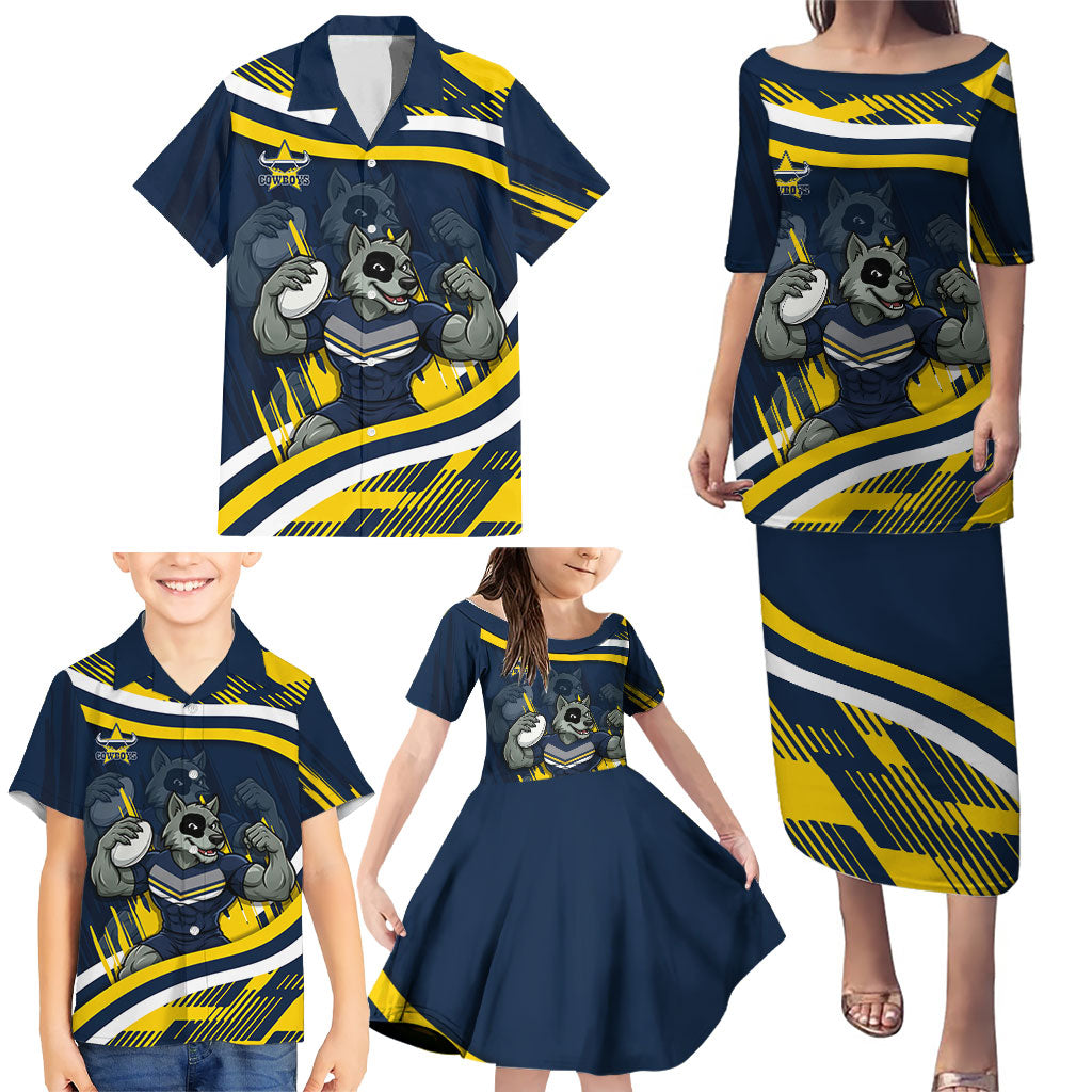 Cowboys Rugby Mascot Family Matching Puletasi and Hawaiian Shirt Fierce Athlete Graphic in Sports Style