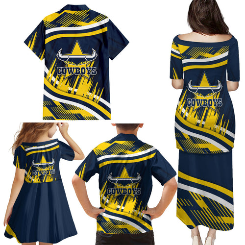 Cowboys Rugby Mascot Family Matching Puletasi and Hawaiian Shirt Fierce Athlete Graphic in Sports Style
