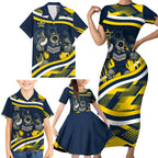 Cowboys Rugby Mascot Family Matching Short Sleeve Bodycon Dress and Hawaiian Shirt Fierce Athlete Graphic in Sports Style