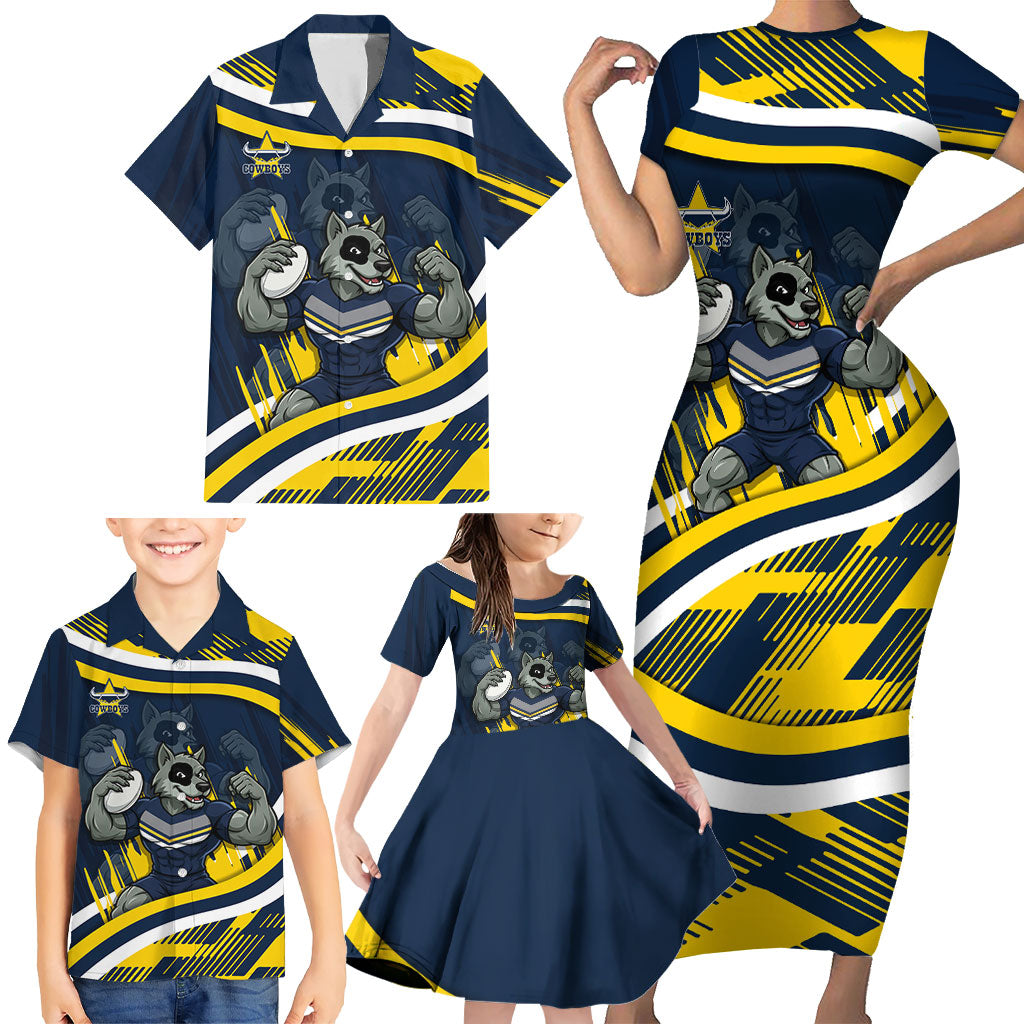 Cowboys Rugby Mascot Family Matching Short Sleeve Bodycon Dress and Hawaiian Shirt Fierce Athlete Graphic in Sports Style
