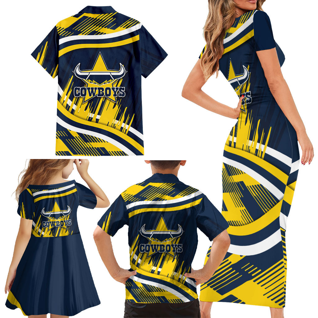 Cowboys Rugby Mascot Family Matching Short Sleeve Bodycon Dress and Hawaiian Shirt Fierce Athlete Graphic in Sports Style