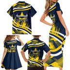 Cowboys Rugby Mascot Family Matching Short Sleeve Bodycon Dress and Hawaiian Shirt Fierce Athlete Graphic in Sports Style