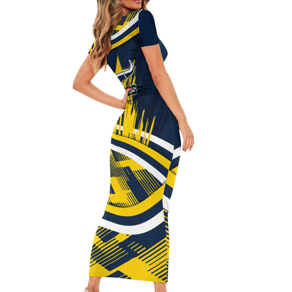 Cowboys Rugby Mascot Family Matching Short Sleeve Bodycon Dress and Hawaiian Shirt Fierce Athlete Graphic in Sports Style