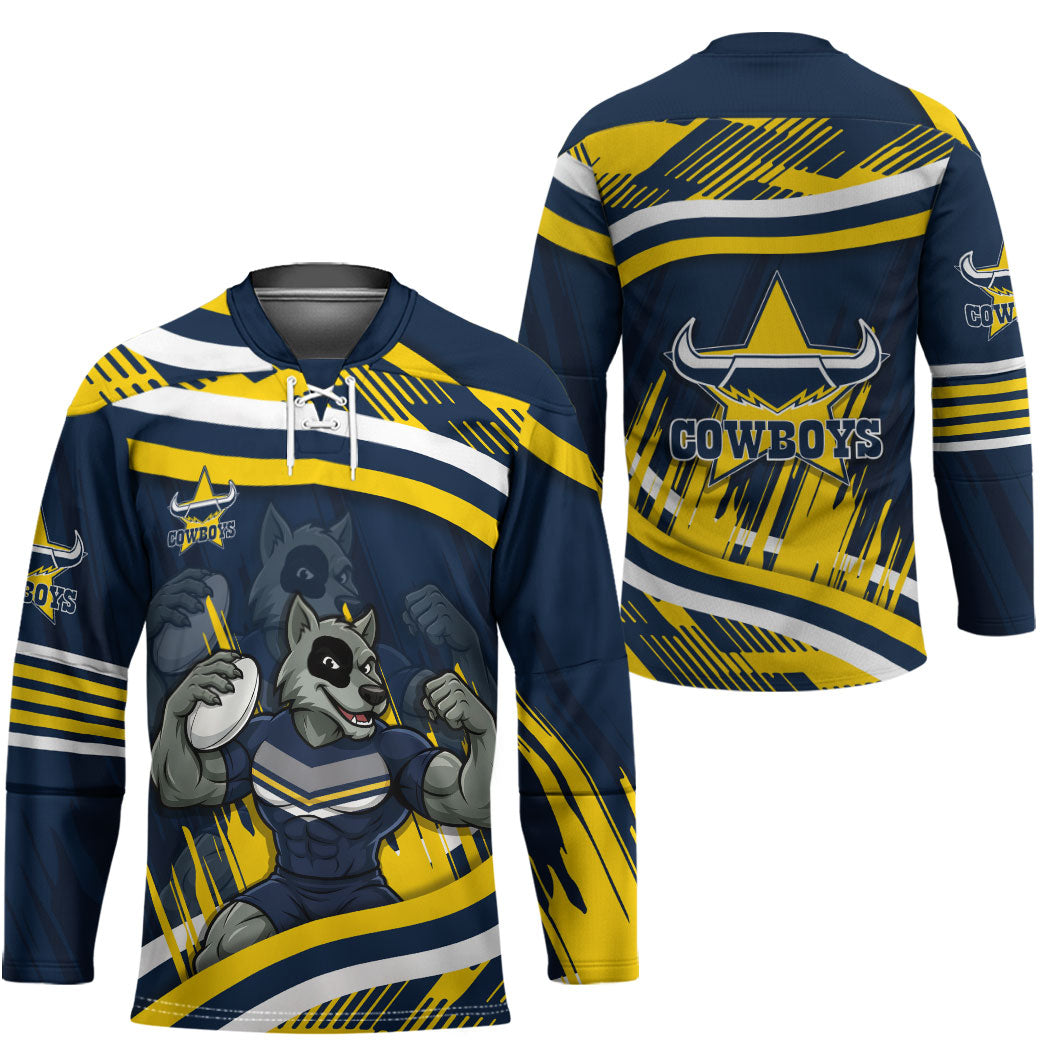 Cowboys Rugby Mascot Hockey Jersey Fierce Athlete Graphic in Sports Style
