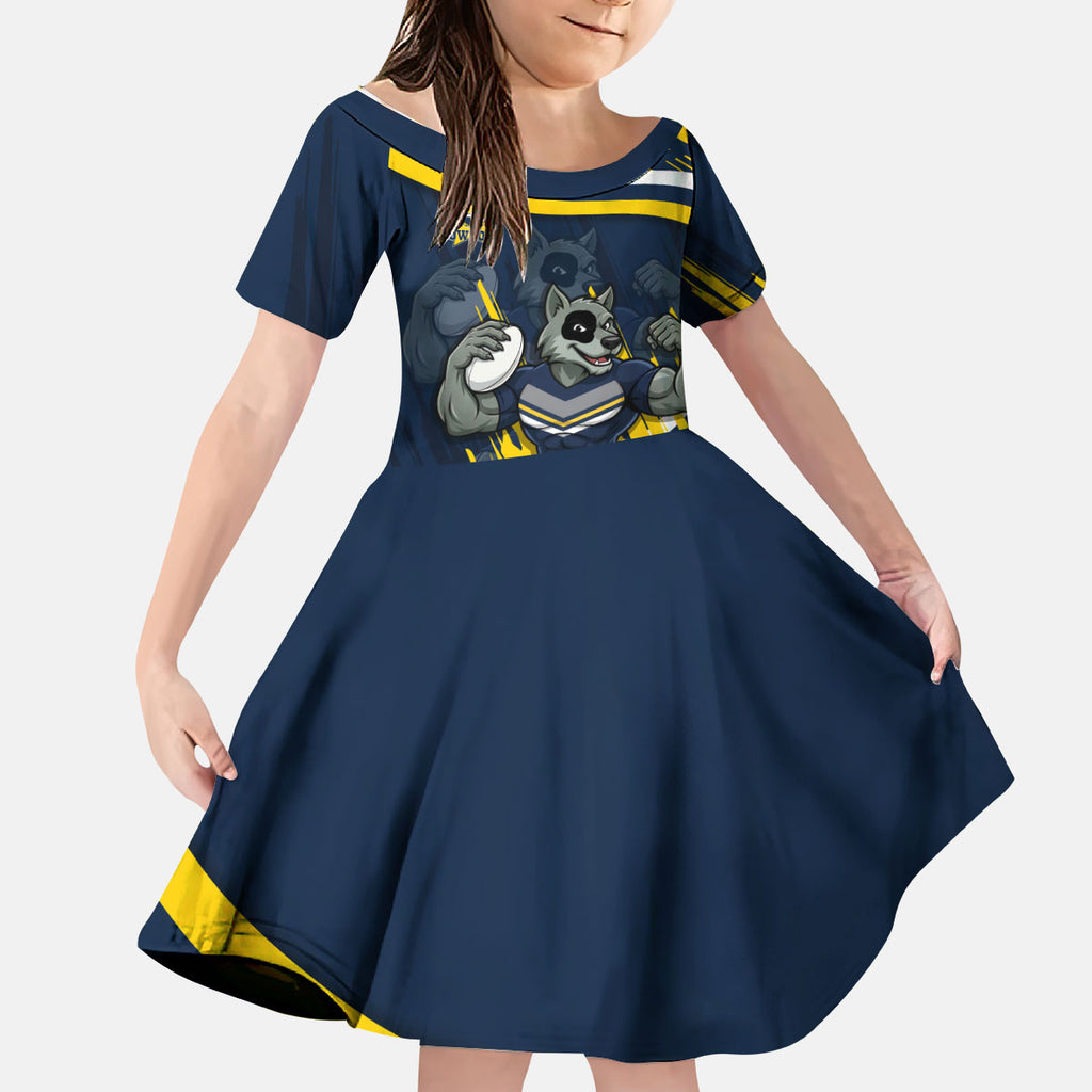 Cowboys Rugby Mascot Kid Short Sleeve Dress Fierce Athlete Graphic in Sports Style